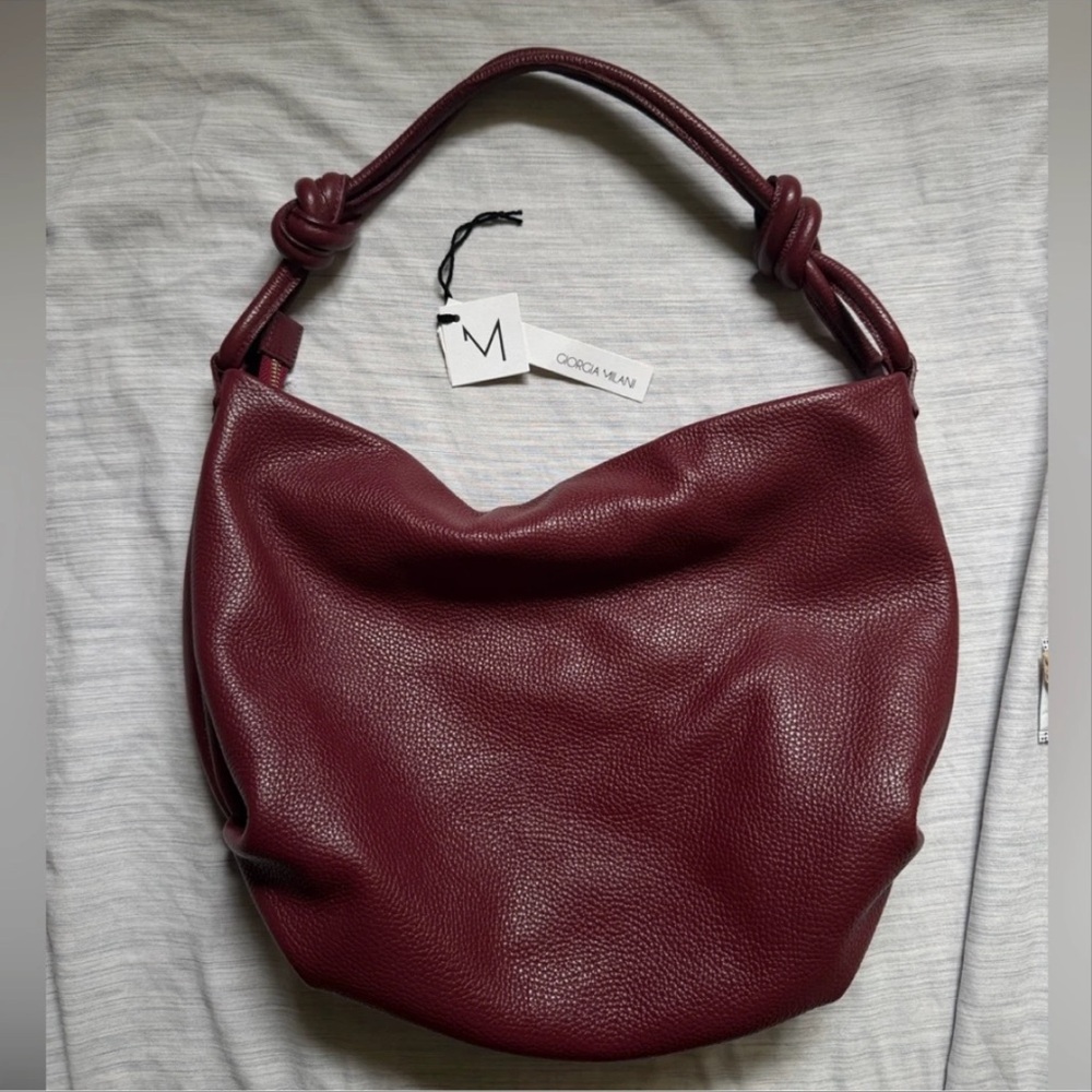 Wine Red Burgundy Italian Leather Hobo Bag